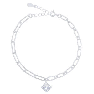 Sterling Silver Bracelet with CZ Cage Charm