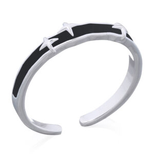 925 Sterling Silver Open Ring with Black Enamel Stars