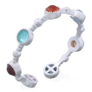 Sterling Silver Open Ring Featuring Seven Colorful Glass Stones