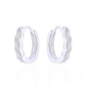 Silver Braided Hoop Earrings with CZ