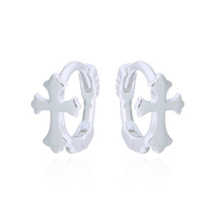 silver huggie earrings with cross charm