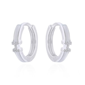 Silver Hoop Earrings Featuring White Enamel
