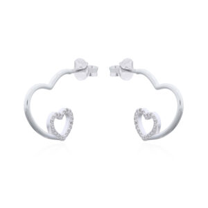 925 Sterling Silver Heart Stud Earrings with CZ Accent