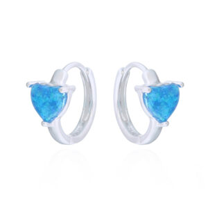 925 Sterling Silver Hoop Earrings with Opal Hearts
