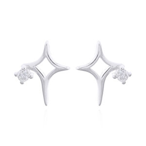Sterling Silver Open Star Stud Earrings with CZ Accent