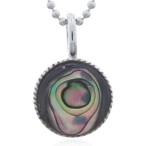 Circular Abalone Shell Pendant in Sterling Silver Bezel