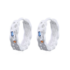 Colorful CZ Embellished 925 Sterling Silver Hoop Earrings