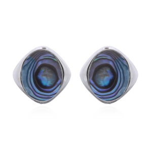 Oval Abalone Shell Stud Earrings in Square Bezel Silver