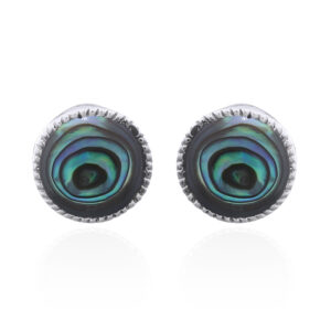 Circle Abalone Shell 925 Silver Bezel Stud Earrings