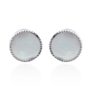Circle Mother of Pearl 925 Silver Bezel Stud Earrings