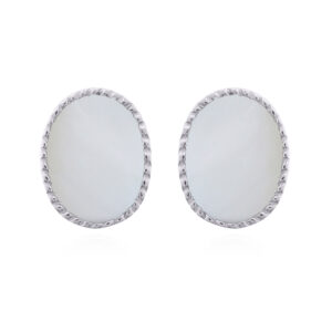 Oval Mother of Pearl 925 Silver Bezel Stud Earrings
