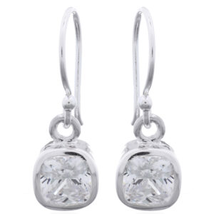 Sterling Silver Open Cube Drop CZ Earrings