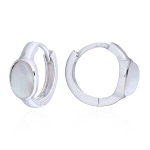 Mother of Pearl Oval Inlay Sterling Silver Hoops