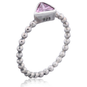 925 Sterling Silver Bead Ring with Pink Triangle CZ