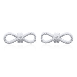 Sterling Silver Rope Bow Tie Stud Earrings