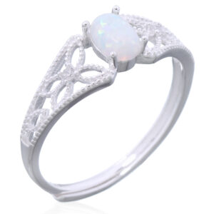 Adjustable Synthetic Opal Ring with Butterfly Accent