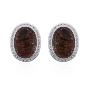 Rutilated Quartz Oval Studs with Serrated Bezel