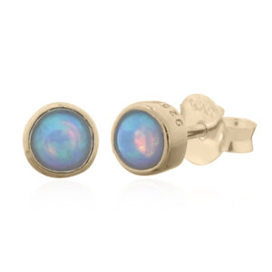 Gold Plated Blue Opal 925 Silver Stud Earrings