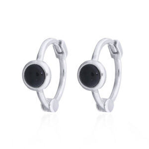 Sterling Silver Mini Black Stone Huggie Hoop Earrings