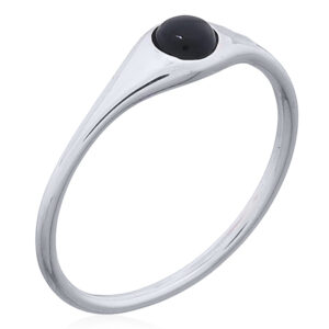 Circle Black Agate Inlay Silver Band Ring