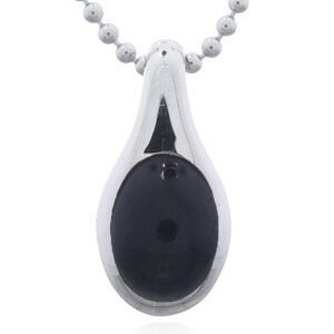 925 Sterling Silver Tear Drop Pendant with Oval Black Agate Inlay