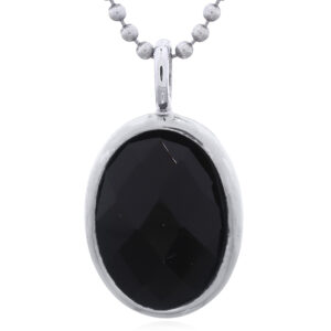 925 Sterling Silver Oval Black Agate Pendant