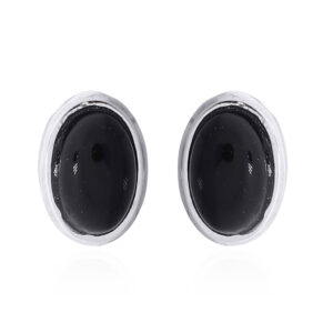 925 Sterling Silver Oval Black Agate Studs