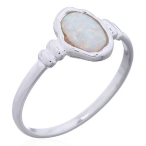 Irregular Oval White Opal Silver Ring