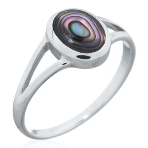 Oval Abalone Shell Split Shank Silver Ring