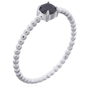 925 Sterling Silver Bead Ring with Circle Black CZ