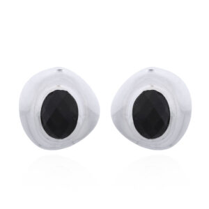 Irregular Black Agate Triangle Sterling Silver Studs